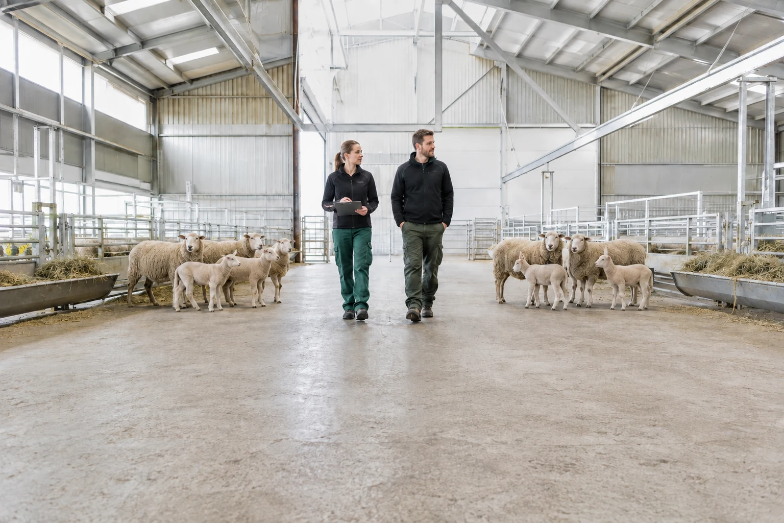 Landwirtschaftliche Übernehmer besichtigen einen Schafstall